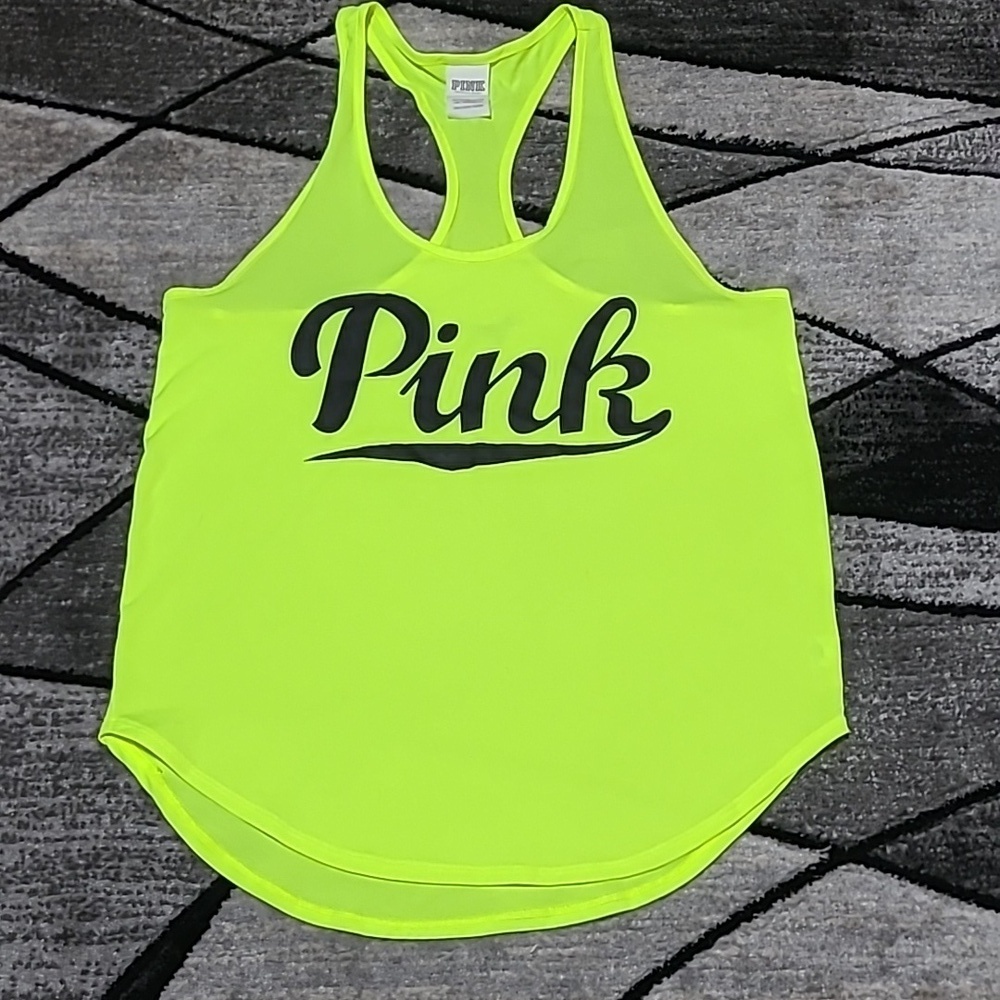 VS PINK 2015 NEON YELLOW CAMPUS FIT DOG LOGO TANK-TOP